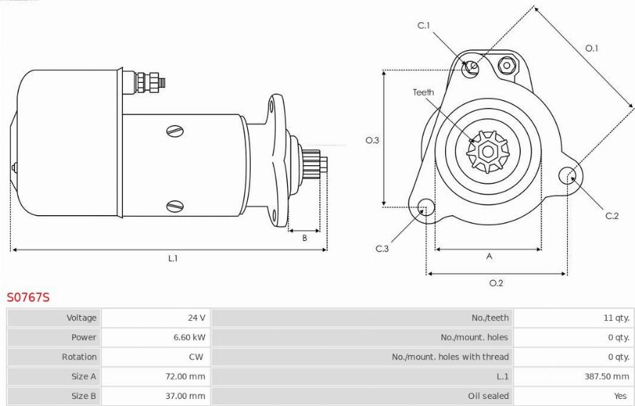 AS-PL S0767S - Стартер autosila-amz.com