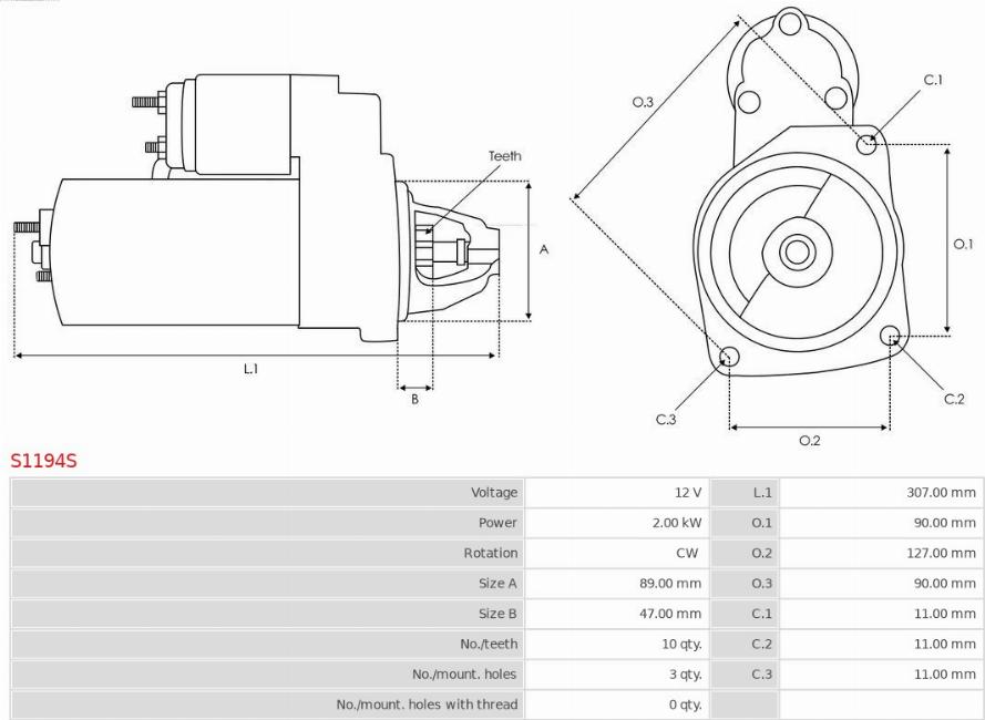 AS-PL S1194S - Стартер autosila-amz.com