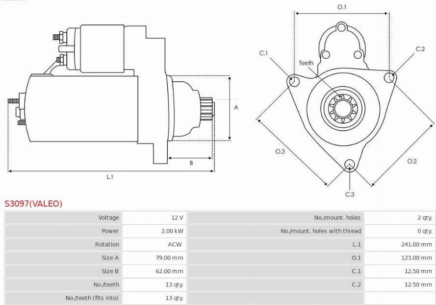 AS-PL S3097(VALEO) - Стартер autosila-amz.com