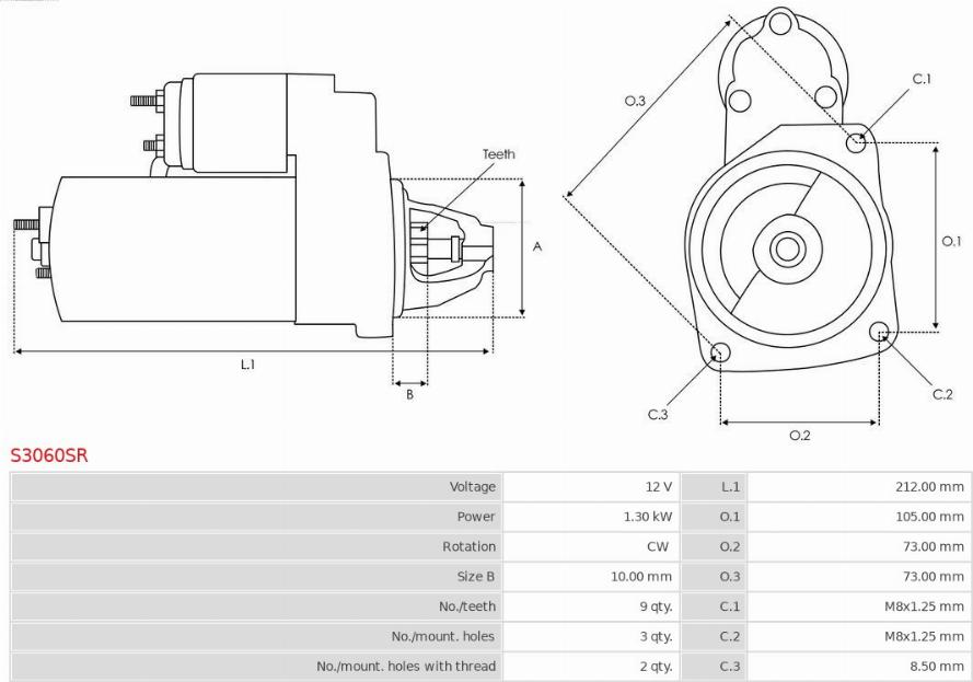 AS-PL S3060SR - Стартер autosila-amz.com