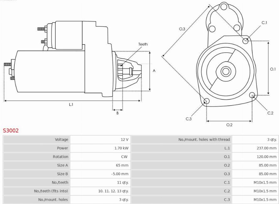 AS-PL S3002 - Стартер восстановленный autosila-amz.com