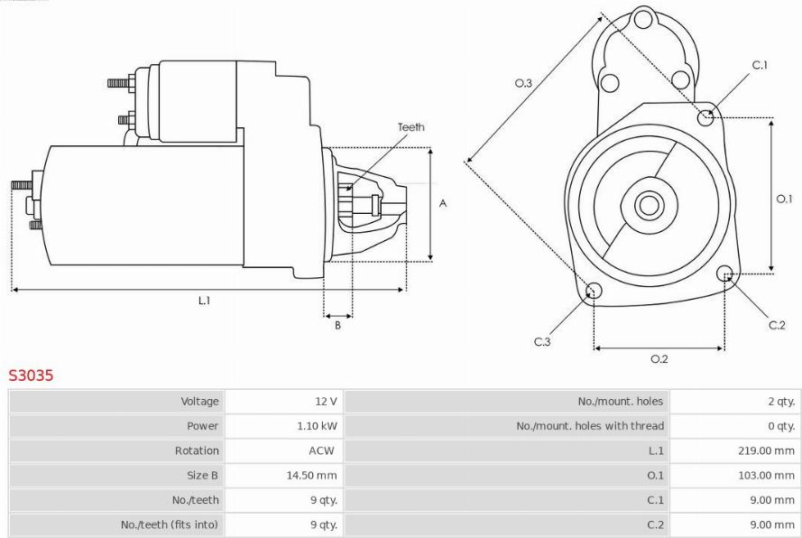 AS-PL S3035 - Стартер восстановленный autosila-amz.com