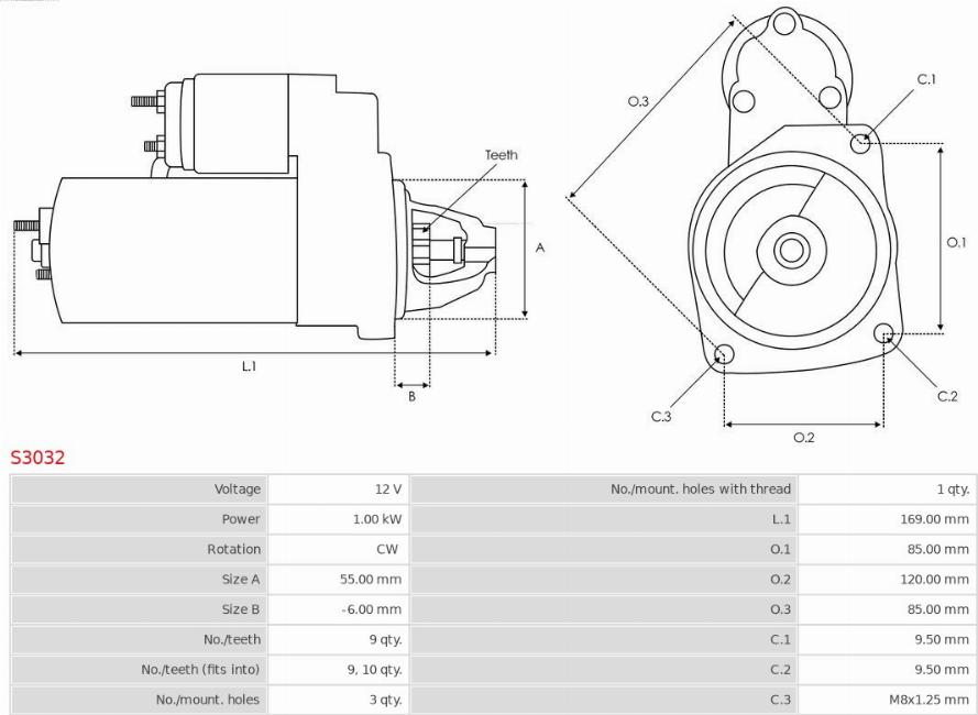 AS-PL S3032 - Стартер восстановленный autosila-amz.com