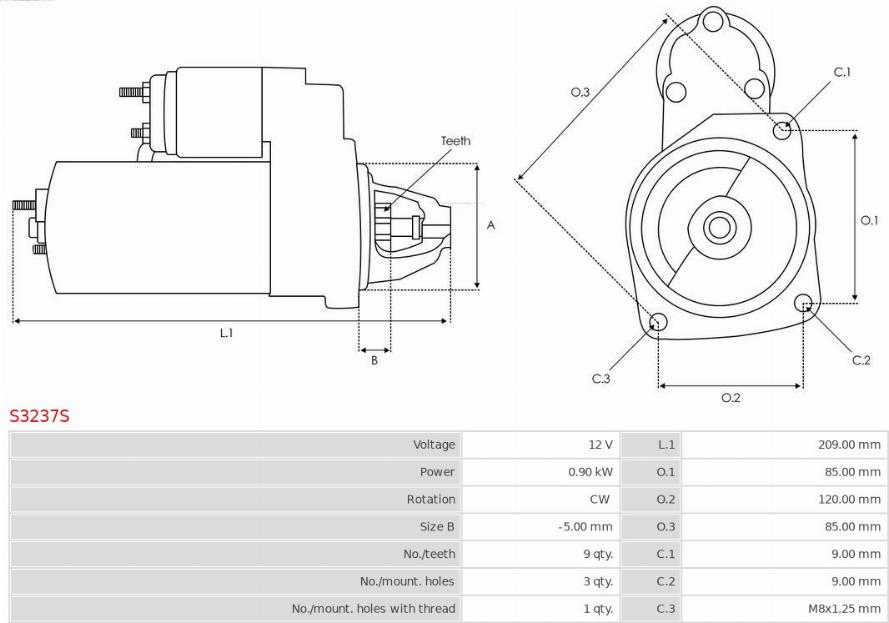 AS-PL S3237S - Стартер autosila-amz.com