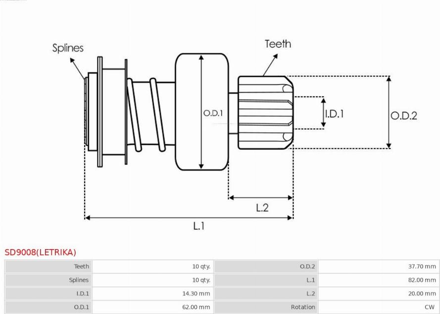 AS-PL SD9008(LETRIKA) - Ведущая шестерня, бендикс, стартер autosila-amz.com