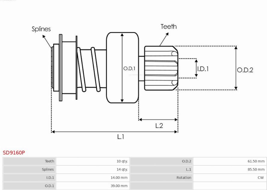 AS-PL SD9160P - Ведущая шестерня, бендикс, стартер autosila-amz.com