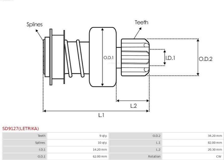 AS-PL SD9127(LETRIKA) - Ведущая шестерня, бендикс, стартер autosila-amz.com