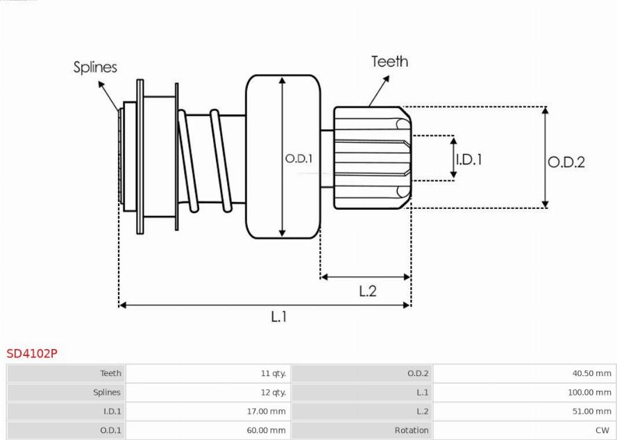 AS-PL SD4102P - Ведущая шестерня, бендикс, стартер autosila-amz.com