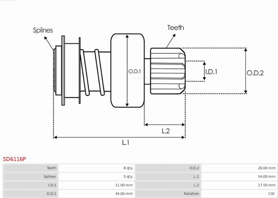 AS-PL SD6116P - Ведущая шестерня, бендикс, стартер autosila-amz.com