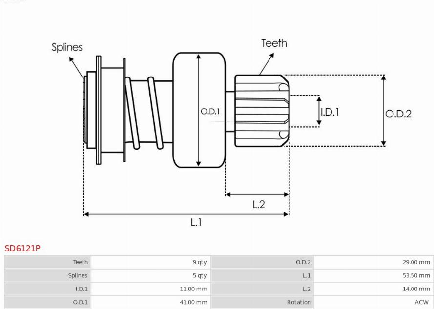 AS-PL SD6121P - Ведущая шестерня, бендикс, стартер autosila-amz.com