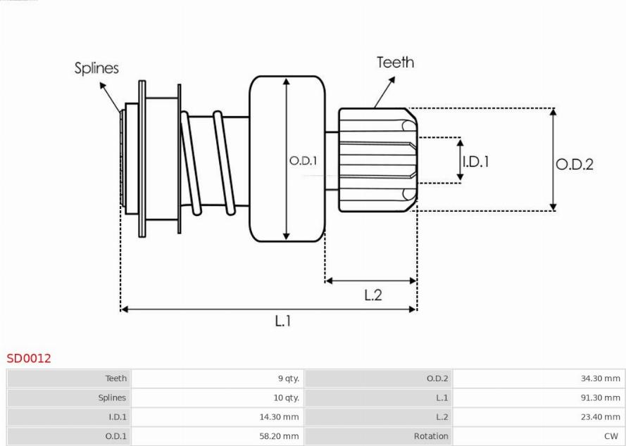 AS-PL SD0012 - Ведущая шестерня, бендикс, стартер autosila-amz.com