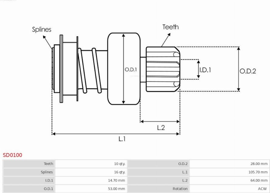 AS-PL SD0100 - Бендикс Audi A3 96-03 / Skoda Octavia 96-10 / Volkswagen Golf 97-06 / Jetta 98-02 autosila-amz.com