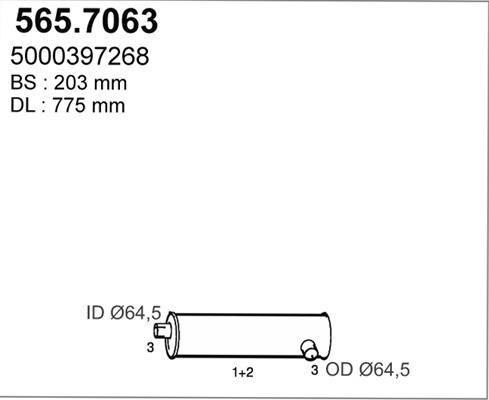 ASSO 565.7063 - Средний / конечный глушитель ОГ autosila-amz.com