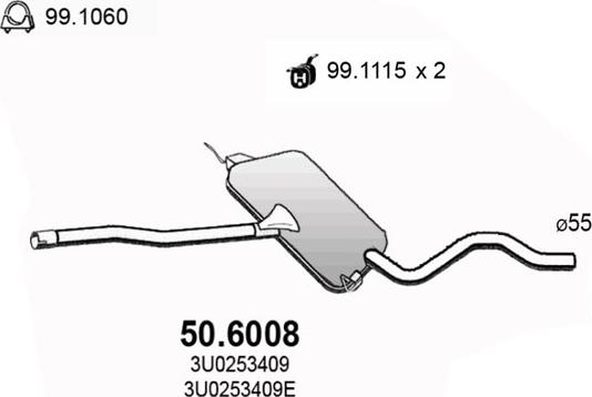 ASSO 50.6008 - Средний глушитель выхлопных газов autosila-amz.com