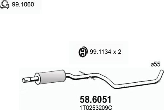ASSO 58.6051 - Средний глушитель выхлопных газов autosila-amz.com