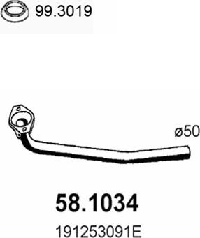 ASSO 58.1034 - Передняя труба глушителя Golf/Jetta Gtd 84 autosila-amz.com