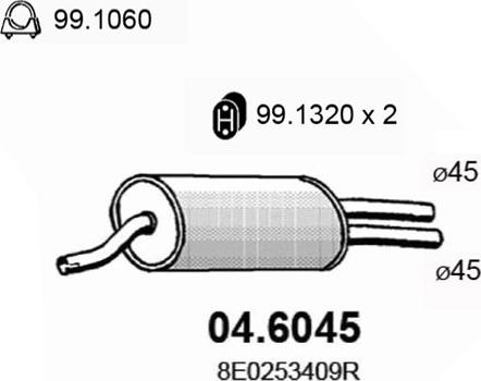 ASSO 04.6045 - Средний глушитель выхлопных газов autosila-amz.com