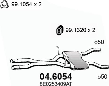 ASSO 04.6054 - Средний глушитель выхлопных газов autosila-amz.com