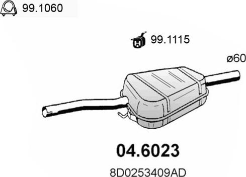 ASSO 04.6023 - Средний глушитель выхлопных газов autosila-amz.com