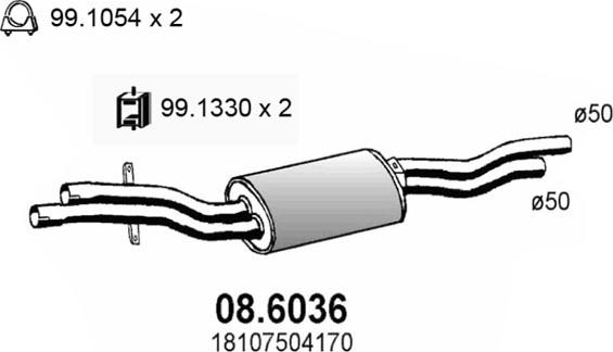 ASSO 08.6036 - Резонатор глушителя средний BMW 320i autosila-amz.com