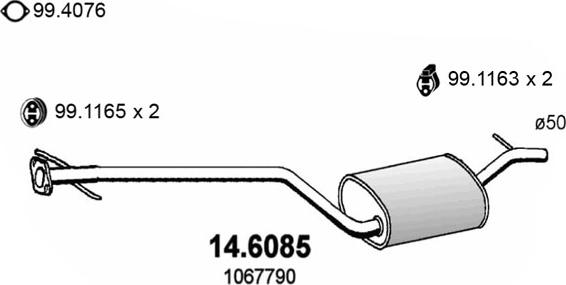 ASSO 14.6085 - Средний глушитель выхлопных газов autosila-amz.com