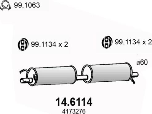 ASSO 14.6114 - Средний глушитель выхлопных газов autosila-amz.com