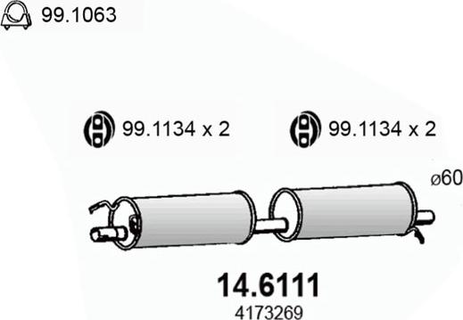 ASSO 14.6111 - Средний глушитель выхлопных газов autosila-amz.com