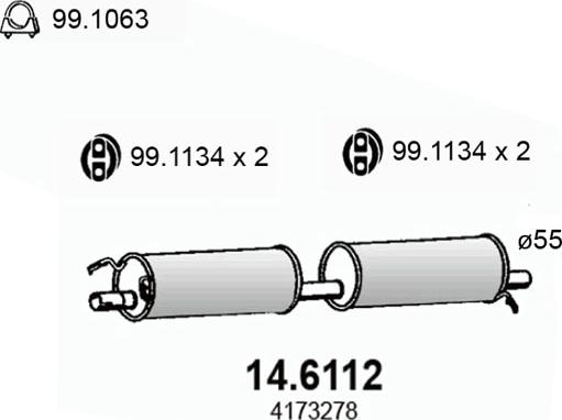 ASSO 14.6112 - Средний глушитель выхлопных газов autosila-amz.com