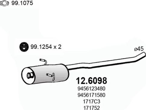 ASSO 12.6098 - Средний глушитель выхлопных газов autosila-amz.com