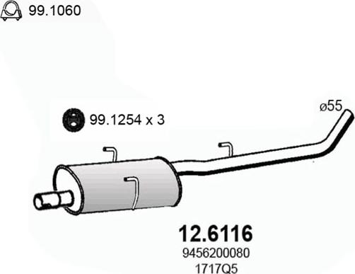 ASSO 12.6116 - Средний глушитель выхлопных газов autosila-amz.com