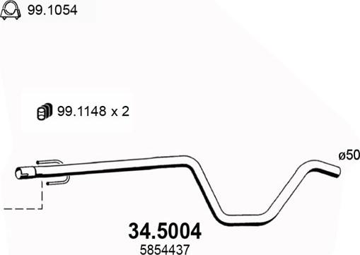 ASSO 34.5004 - Труба глушителя промежуточная OPEL MERIVA 1.7 CDТруба глушителя промежуточная  KW 74 09/2003 autosila-amz.com