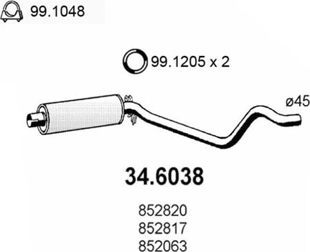 ASSO 34.6038 - Резонатор глушит. Opel Kadett E 1.3 3 Vol. 85 autosila-amz.com