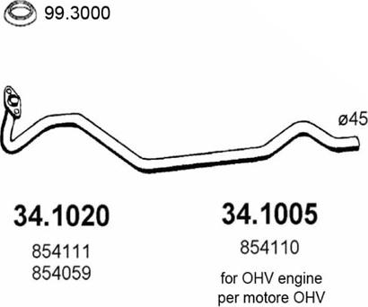 ASSO 34.1020 - Передняя труба глушителя Opel Kadett E 1.2 2V 84 autosila-amz.com