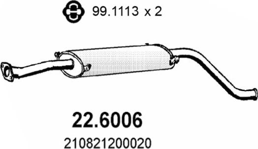 ASSO 22.6006 - Средний глушитель выхлопных газов autosila-amz.com