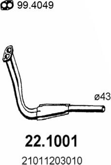 ASSO 22.1001 - Передняя труба глушителя Lada 1.2-1.3 Ls/Bn 68 autosila-amz.com