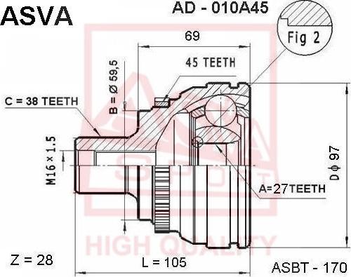 ASVA AD-010A45 - Шарнирный комплект, ШРУС, приводной вал autosila-amz.com