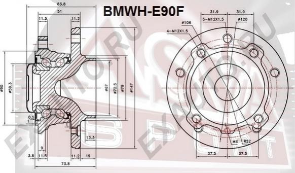 ASVA BMWH-E90F - Ступица колеса, поворотный кулак autosila-amz.com