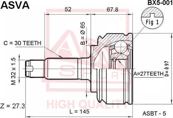 ASVA BX5-001 - Шарнирный комплект, ШРУС, приводной вал autosila-amz.com