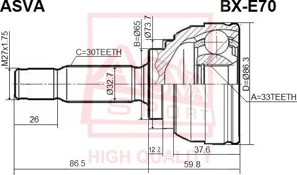 ASVA BX-E70 - Шарнирный комплект, ШРУС, приводной вал autosila-amz.com