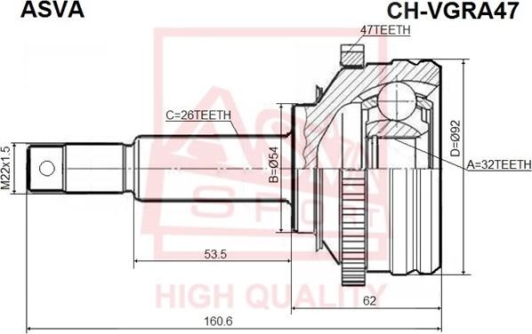 ASVA CHR-VGRA47 - Шарнирный комплект, ШРУС, приводной вал autosila-amz.com