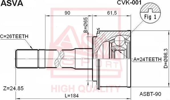 ASVA CVK-001 - Шарнирный комплект, ШРУС, приводной вал autosila-amz.com