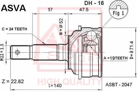 ASVA DH-16 - Шарнирный комплект, ШРУС, приводной вал autosila-amz.com