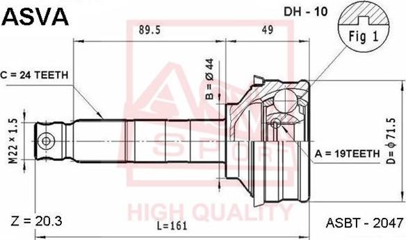 ASVA DH-10 - Шарнирный комплект, ШРУС, приводной вал autosila-amz.com