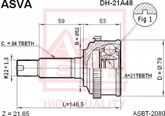 ASVA DH-21A48 - Шарнирный комплект, ШРУС, приводной вал autosila-amz.com