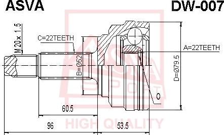 ASVA DW-007 - ШРУС наружный 22x52x22 DAEWOO KALOS 1,4 autosila-amz.com