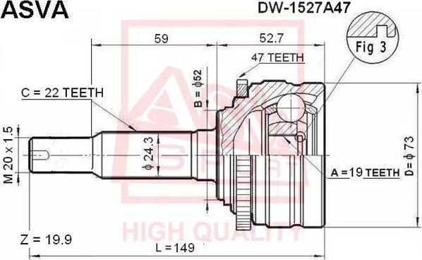 ASVA DW-152A47 - Шарнирный комплект, ШРУС, приводной вал autosila-amz.com