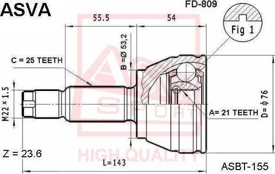 ASVA FD-809 - Шарнирный комплект, ШРУС, приводной вал autosila-amz.com