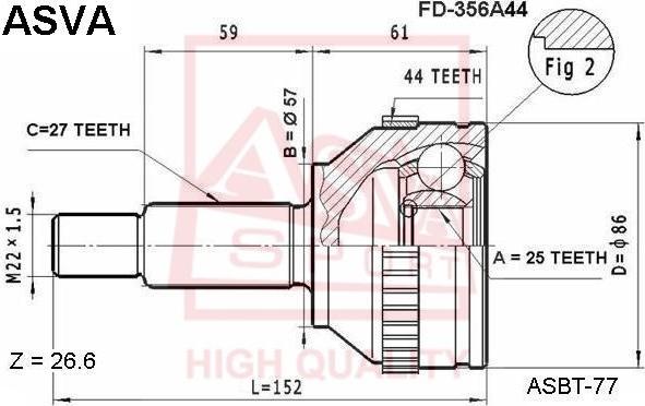 ASVA FD-356A44 - Шарнирный комплект, ШРУС, приводной вал autosila-amz.com