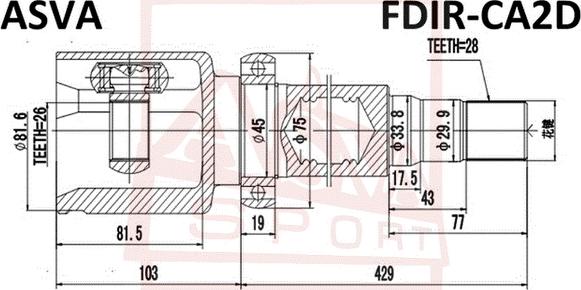 ASVA FDIR-CA2D - ШРУС FORD MONDEO 07- внутр. прав. 2.0 Powershift autosila-amz.com