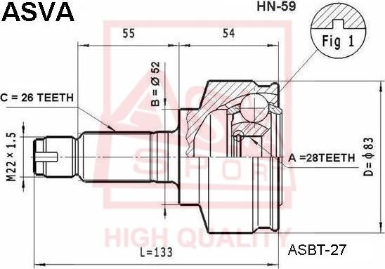 ASVA HN-59 - Шарнирный комплект, ШРУС, приводной вал autosila-amz.com